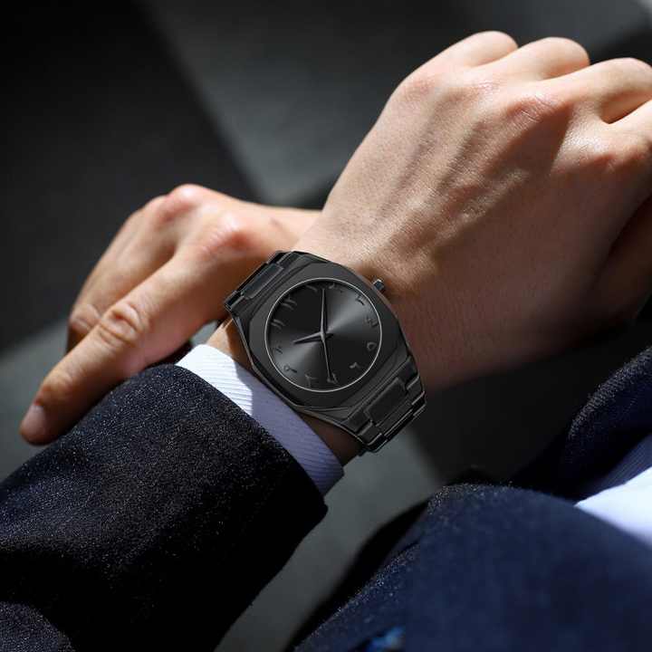 Black Arabic Numeral Watch – Aura Edition | Stainless Steel