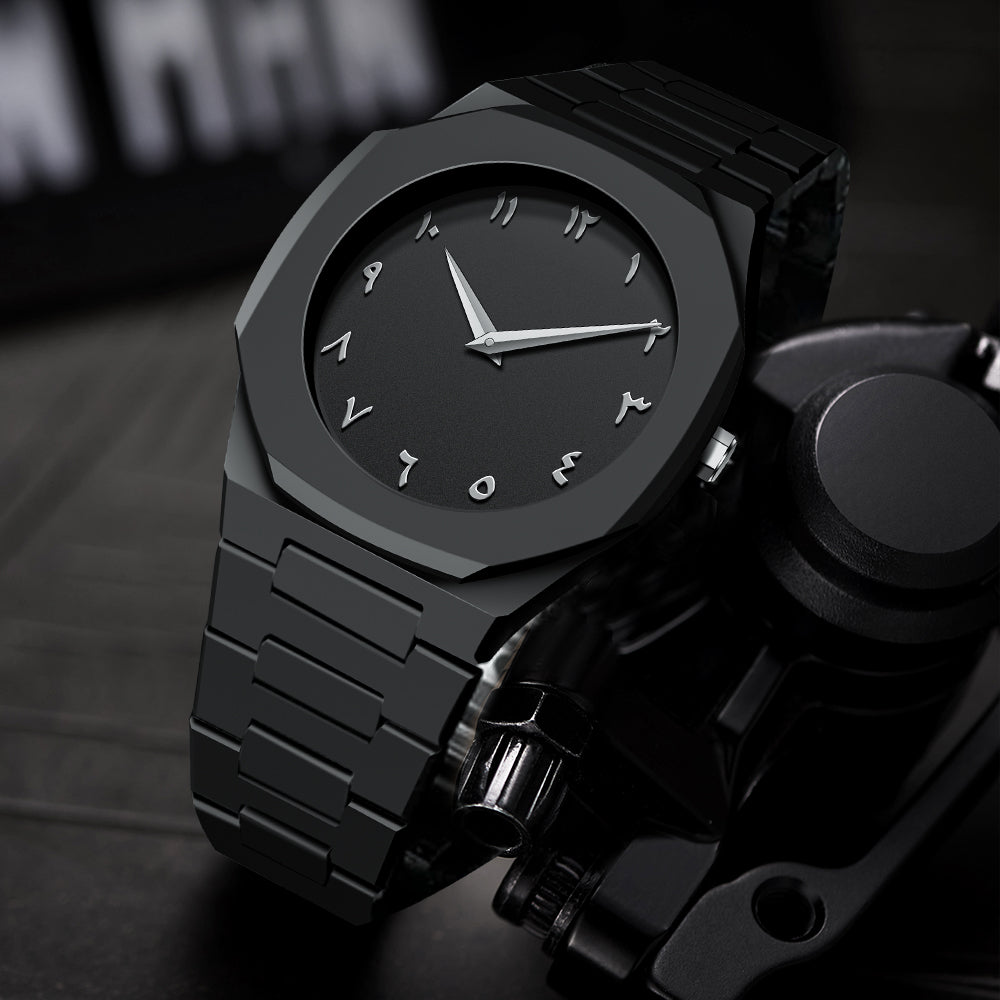 Black Arabic Numeral Watch – Aura Edition | Stainless Steel